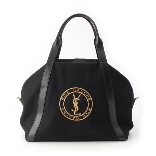 イヴサンローランリヴゴーシュ ボーリングレザー×キャンバス YSLモノグラム トートバッグ 774048 ブラック