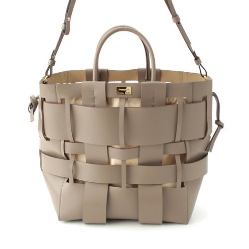 ZANCHETTI ザンケッティ ウーブン WOVEN SHOPPER TOTE レザー 牛革 レーヨン コットン バケット ゴールド金具 巾着 トートバッグ ハンド グレー