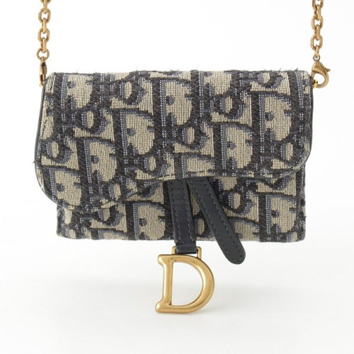 クリスチャンディオール オブリーブ サドル チェーンポーチ ショルダーバッグ ネイビー