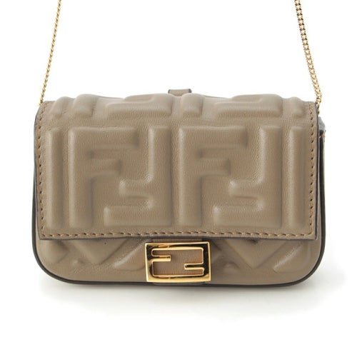 フェンディ FFズッカ マンマバケットレザー ゴールドチェーン ショルダーバッグ ポーチ 7AR844 ベージュ