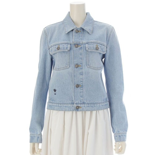 ディオール 25SS ディオリビエラ DIORIVIERA コットン トラッカー ストーンウォッシュ ビー刺繍 デニムジャケット 542V11A3088 アイスブルー 42