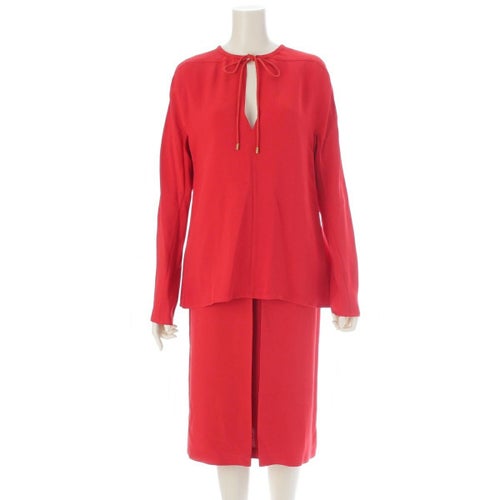 サルヴァトーレフェラガモ レーヨン チュニック ブラウス スカートセットアップ レッド 40