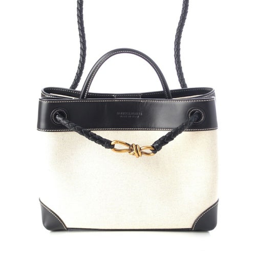 ボッテガヴェネタ レザー キャンバス アンディアーモ ミディアム 3WAY ハンドバッグ ブラック