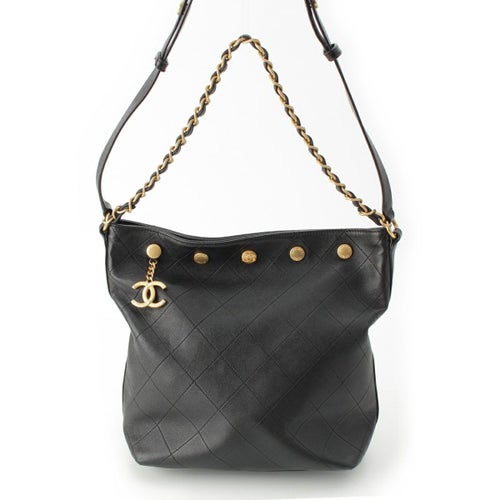 シャネル 2025SS シャイニーラムスキン ラージバケット ワン ショルダーバッグ AS5406 ブラック