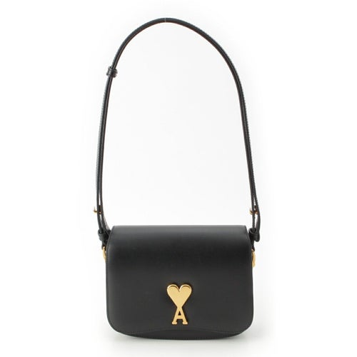アミパリス グレインレザー アミアレクサンドル マテュッシ ロゴプレート ショルダーバッグ ブラック