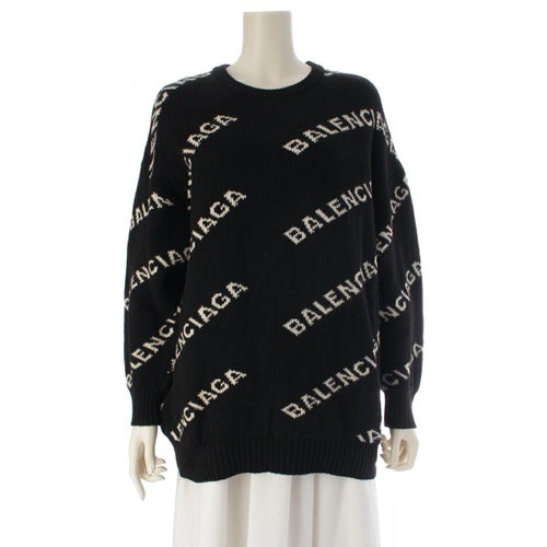 バレンシアガ ウール ロゴジャガード セーター トップス ニット ブラック ホワイト M