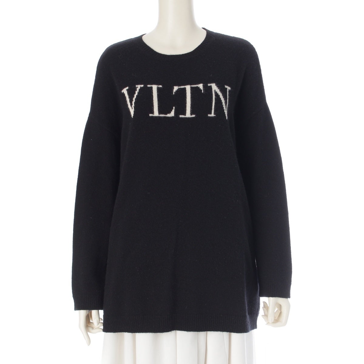 ヴァレンティノ カシミヤ ウール VLTNロゴ ニット セーター トップス ブラック XS【中古】 ヴァレンティノ カシミヤ ウール VLTNロゴ ニット セーター トップス