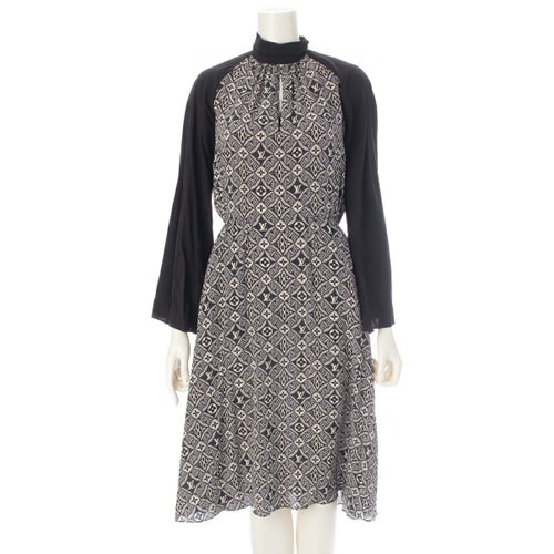 ルイヴィトン 2021 SINCE 1854 LVロゴ モノグラム スタンドカラー ワンピース ドレス ブラック ホワイト 36