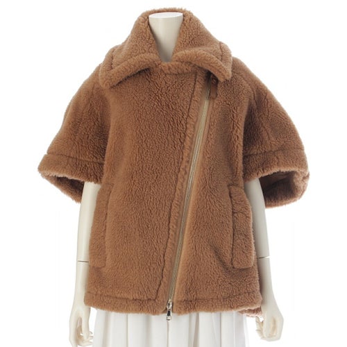 マックスマーラ 24年 NEWMANTO キャメル シルク テディ ケープ ポンチョ 473634426 ブラウン SM　165/88A