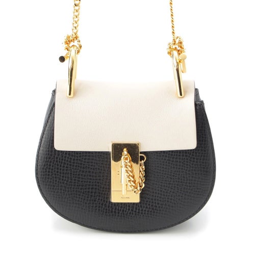 クロエ ドリュー レザー ゴールドチェーン ショルダーバッグ ブラック ホワイト
