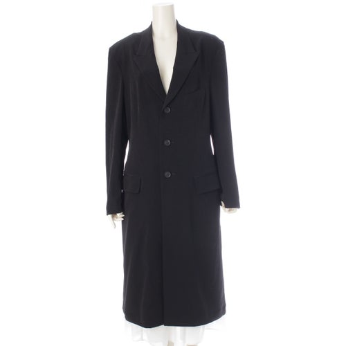 ヨウジヤマモトプールオム 20SS バックメッセージプリント ロングジャケット コート アウター HN-J54-500 ブラック 2