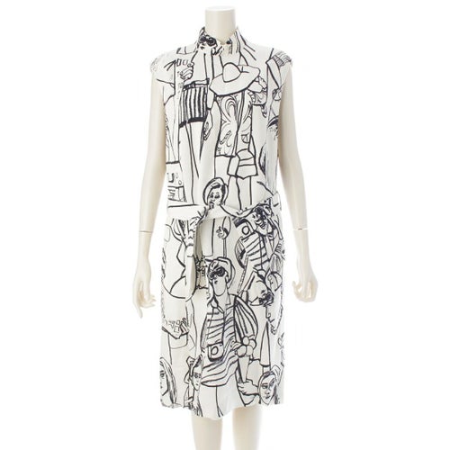 エミリオプッチ 人物柄 総柄 ハイネック ノースリーブ ワンピース ドレス ホワイト 40