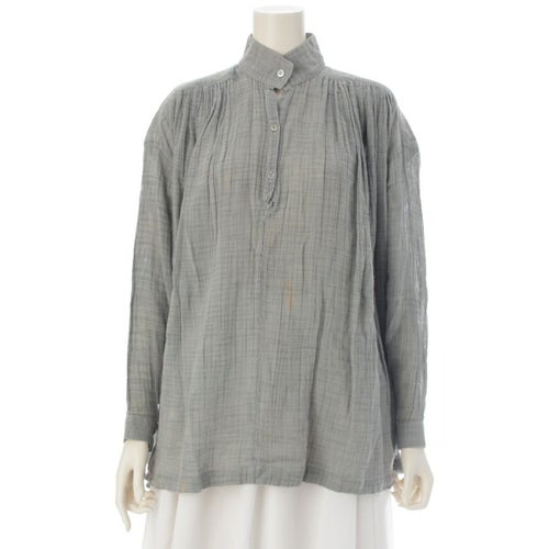 イッセイミヤケ 80s 1983 コットン リネン シャーリング プルオーバー 長袖シャツ トップス JG11513 ライトグレー 9