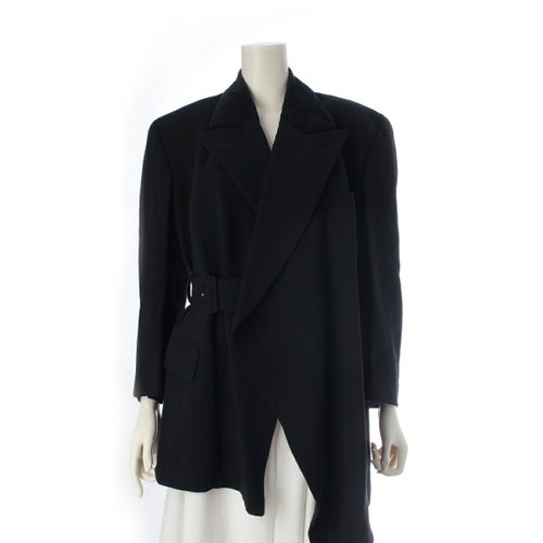 コムデギャルソン 80s AD記載無し 80s ウール コットン ベロア調 切替 燕尾 テーラードジャケット GJ-05037S ブラック S