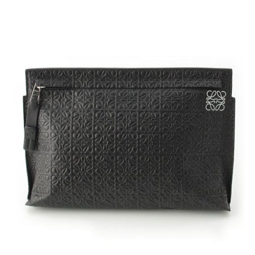 ロエベ レザー リピートアナグラム クラッチバッグ ブラック