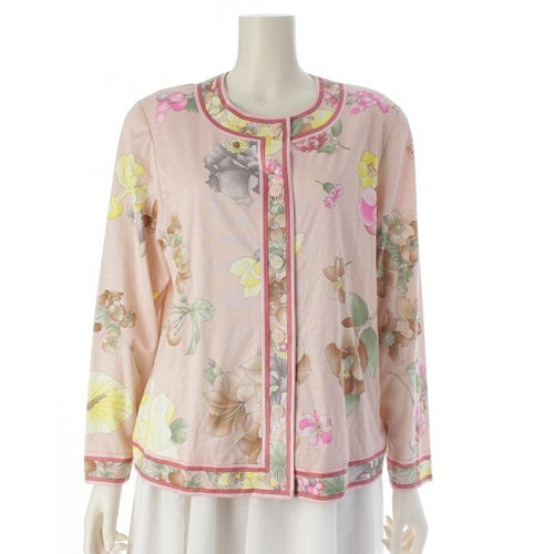 レオナール コットン ノーカラー 肩パッド カーディガン 0379113 ピンク L