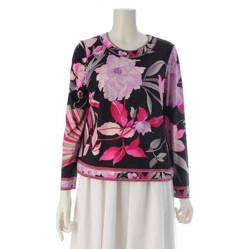 レオナール ウール シルク クルーネック 長袖 トップス 0369109 ブラック ピンク LL