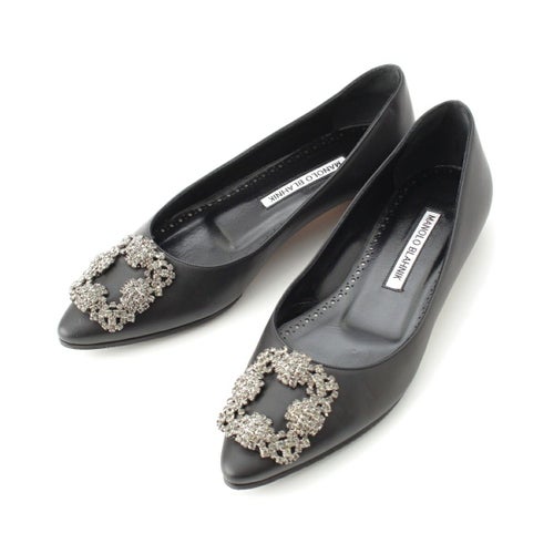 マノロブラニク HANGISI ハンギシ レザー ビジューバックル フラット パンプス シューズ ブラック 35