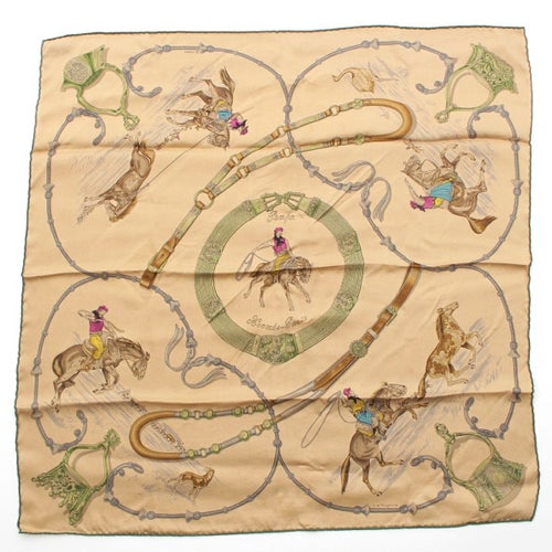 エルメス シルク カレ70 Pampa 大草原 スカーフ ブラウン×グリーン