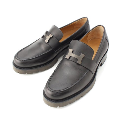 エルメス グレゴワール レザー ローファー シューズ BR231998ZA ブラック 39