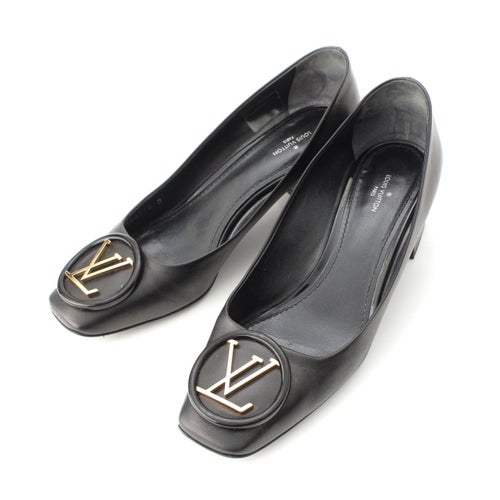 ルイヴィトン 18年 マドレーヌ レザー LVサークル ヒール パンプス シューズ ブラック 39