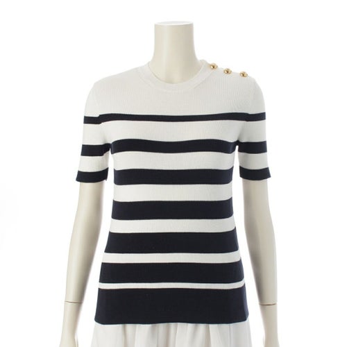 ヴァレンティノ・ガラヴァーニ コットン ボーダー 半袖 ニット トップス 5B3KC57P8MN ブルー×ホワイト M