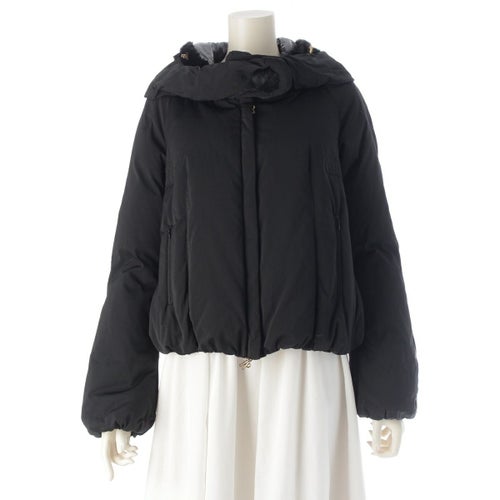 モンクレール ポリエステル PREMIERE CAROLE ショートブルゾン ファー ダブルジップ フード取り外し ダウンジャケット ブラック 0