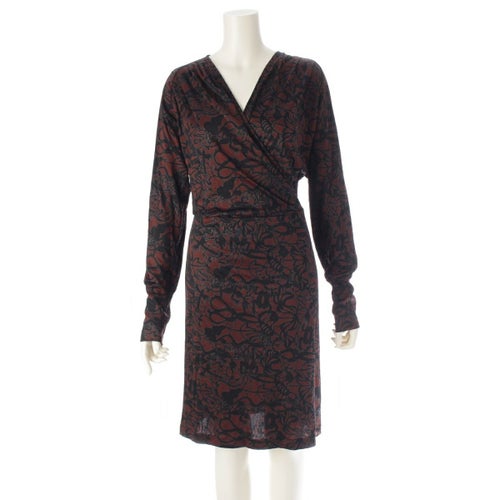 コスチュームナショナル アセテート×ナイロン 総柄 ワンピース ブラック ブラウン系 42