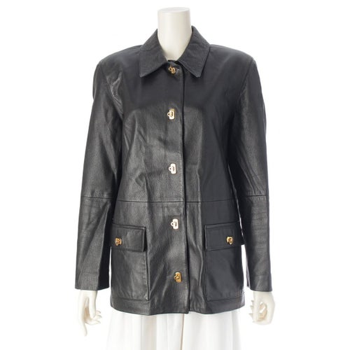 サルヴァトーレフェラガモ レザー ゴールド金具 ガンチーニ ジャケット アウター ブラック 42