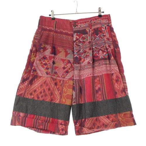 コムデギャルソンオムプリュス AD1991 ポリエステル エスニック柄 ショートパンツ PP-11023S レッド S