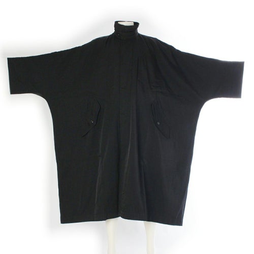 イッセイミヤケ 80s ナイロン 筆タグ 変形 イカ ステンカラーコート アウター LG64045 ブラック Ｍ