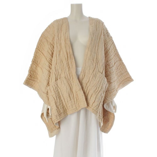 イッセイミヤケ 80s 1984 リネン コットン 筆タグ シワ加工 平面 羽織り 和服 ジャケット ベージュ 9