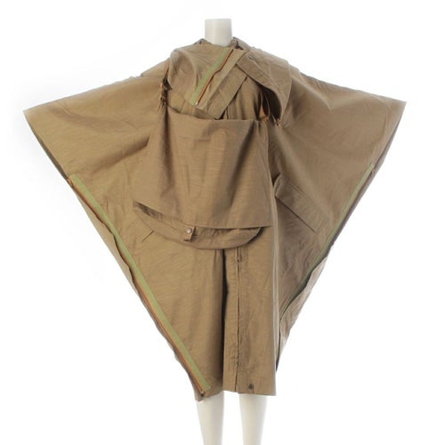 イッセイミヤケ 80s 1984 筆タグ 平面 mod ミリタリー 変形コート 3way 収納バッグ ポンチョ イエローオーカー 9