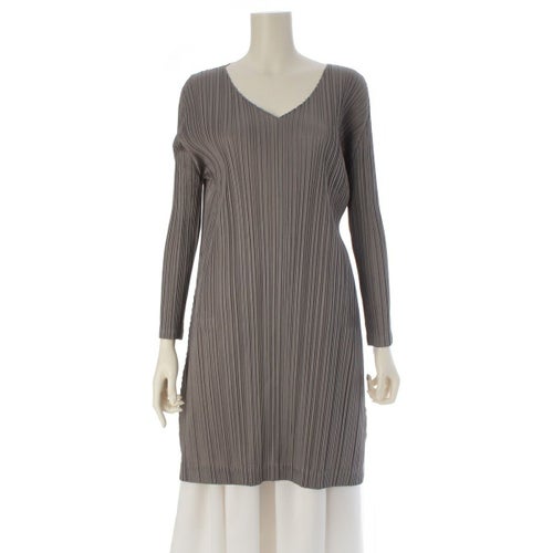 プリーツプリーズ イッセイミヤケ Vネック チュニック トップス PP63-JT206 グレー 03