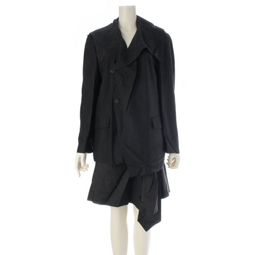 トリココムデギャルソン 80s e80s シルク 変形 襟 フリル ジャケット スカートセットアップ TJ-110450 TS-02035S ブラック S