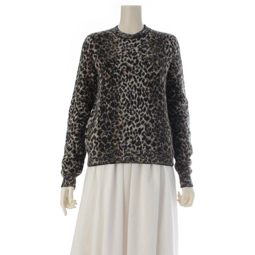 サンローラン 19年 モヘア ウール ナイロン ヒョウ柄 ニット セーター トップス 584946 マルチカラー XS