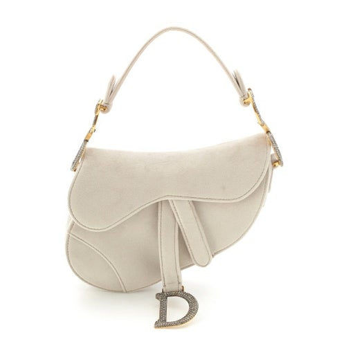 クリスチャンディオール Saddle サドル ベロア ラインストーン ショルダーバッグ グレー