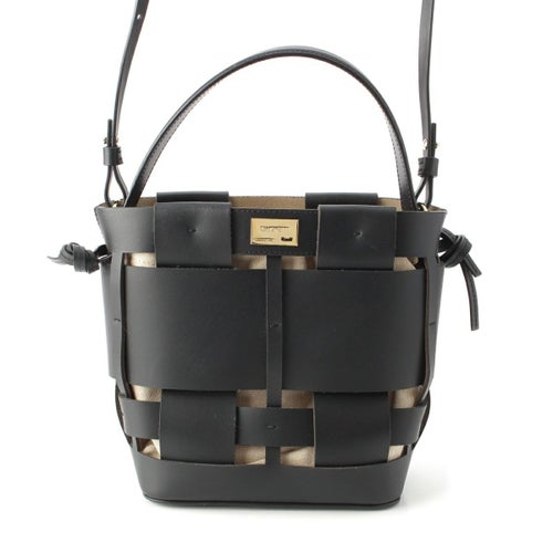 ザンケッティ ウーブンバケット レザー ハンドバッグ ブラック