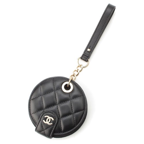 シャネル レザー 28番台 ココマーク マトラッセ ラウンド ネームタグ 小物 ブラック