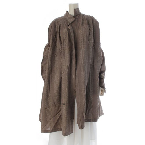 イッセイミヤケ 70-80s 1977 初期タグ ドルマンスリーブ ストライプ タック オーバーサイズ ボタンレス 長袖シャツ サンプル品 ブラウン S