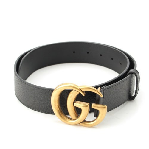 グッチ レザー ダブルGバックル ロゴ ベルト 525040 ブラック×ゴールド 90