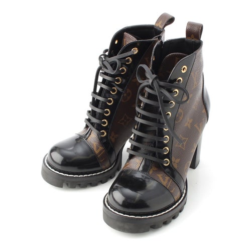 ルイヴィトン モノグラム スタートレイルライン レザー アンクル ブーツ サイドジップ ブラウン 37