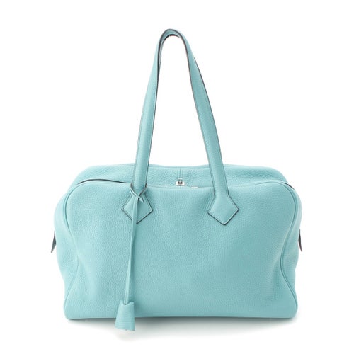 エルメス T刻印 15年 ヴィクトリア35 トリヨンクレマンス シルバー金具 ボストンバッグ ハンドバッグ ブルーサンシール