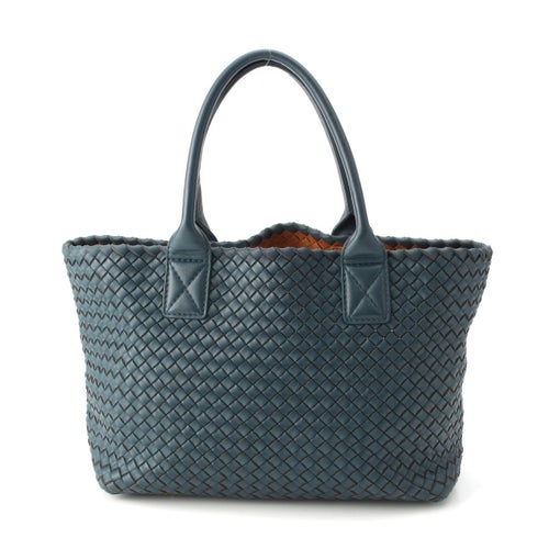 ボッテガヴェネタ カバPM レザー イントレチャート トートバッグ ブルー ブラウン