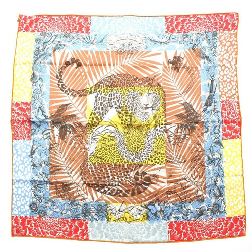 エルメス JUNGLE LOVE AU TAMPON ジャングルラブ シルク カレ70 スカーフ マルチカラー