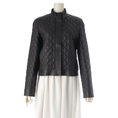 エルメス 23年 ディアスキン レザー セリエボタン キルティング ジャケット 3H1207D1 ブラック 38