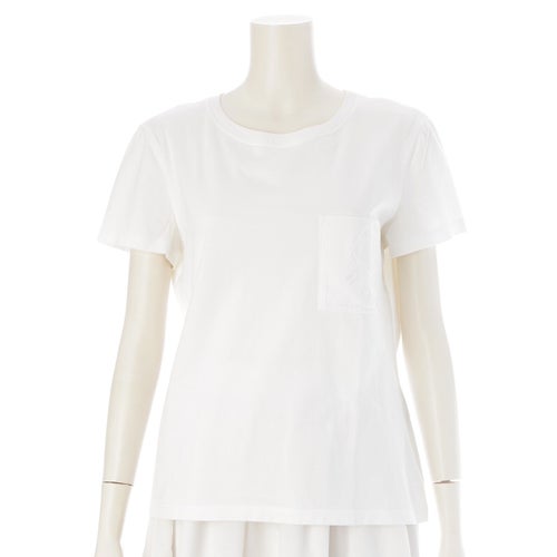 エルメス コットン カデナ クロシェット 刺繍 クルーネック 半袖Ｔシャツ トップス 16-7710 ホワイト 38