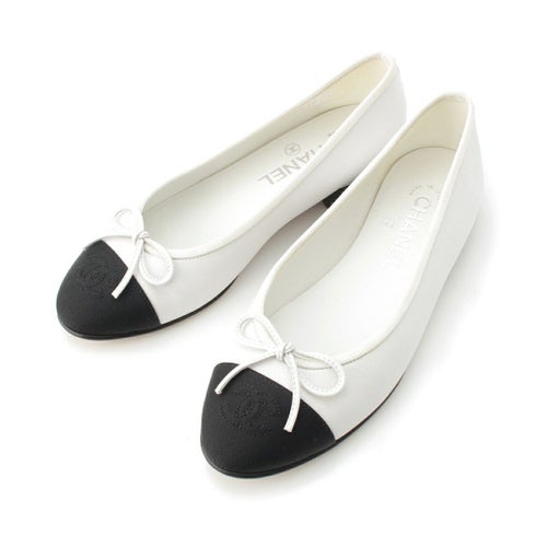 シャネル バレリーナ レザー フラットシューズ パンプス G02819 ホワイト 36
