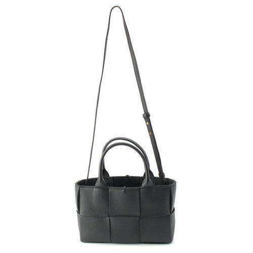 ボッテガヴェネタ レザー マキシイントレチャート ミニアルコ 2WAY ハンドバッグ ブラック