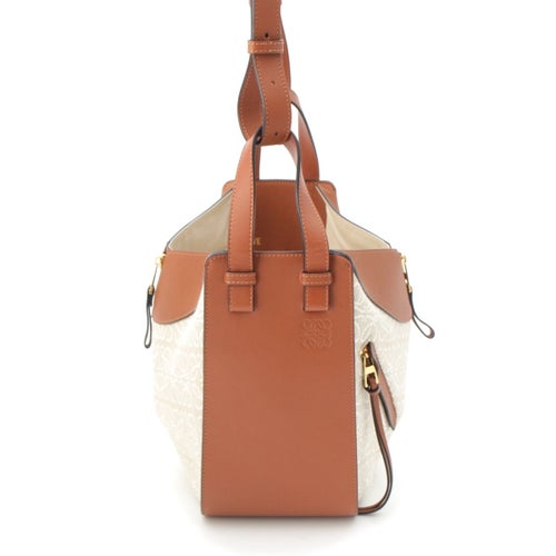 ロエベ アナグラム スモール レザー ハンモック ジャガード タン 2way ショルダー ハンドバッグ ブラウン×ベージュ